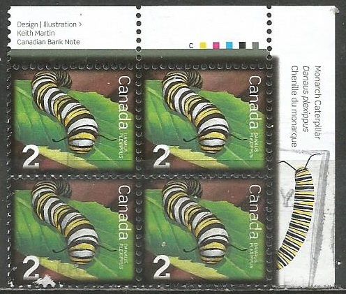 Канада. Насекомые. Гусеница Монарх. 2009г. Mi#2532. Кв.блок.