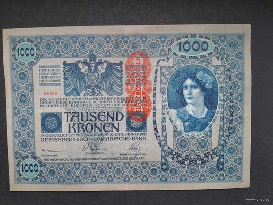 1000 крон 1919 года. Австрия.  Большая банкнота. xF. Распродажа.