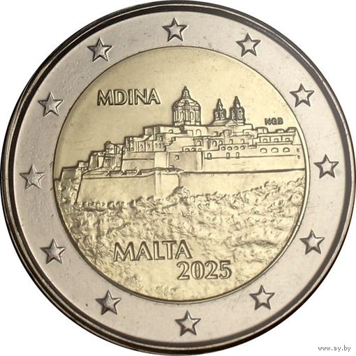 2 евро 2025 Мальта Мдина UNC из ролла