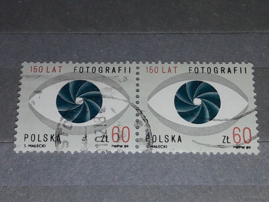Польша 1989 год. 150 лет фотографии. Сцепка 2 марки
