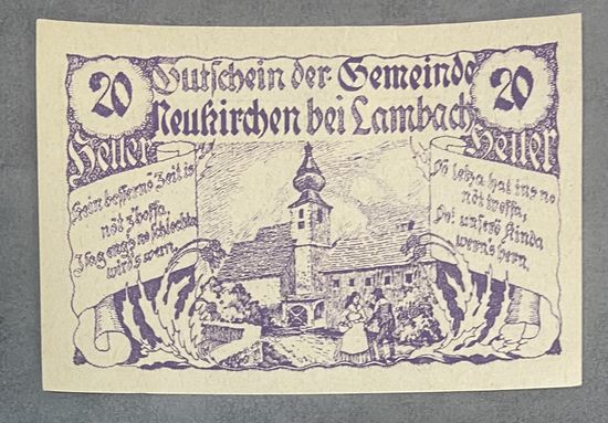 Нотгельды Австрия Нойкирхен-бай-Ламбах 20 геллеров 1920 год