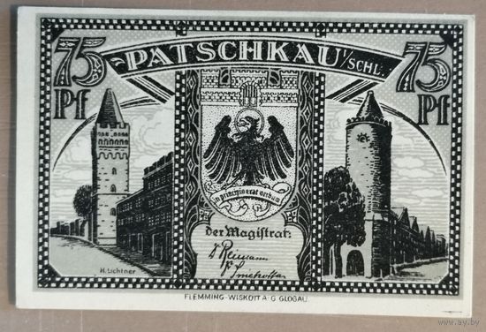 Германия, нотгельды, 75 пфеннигов 1921 год, Пачкув (Patschkau) Польша,