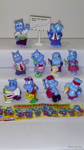 Полная коллекция киндер с редкими вариантными фигурками!  Бегемоты в офисе 1994г. Коллекционное состояние. Оригинальный вкладыш.