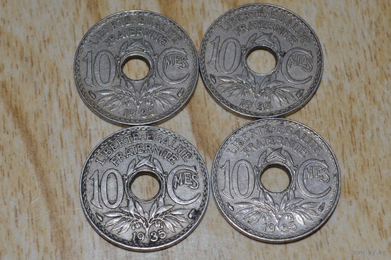10 сантимов 1935 Франция KM#866a медно-никелевый сплав