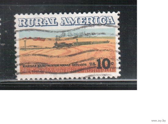 США-1974, (Мих.1155) , гаш. , Сельская Америка, Канзас, Поезд, Железная дорога(одиночка)
