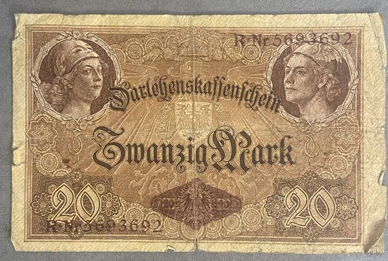 Банкнота 20 марок 1914 год. Германская империя.