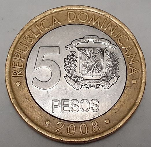 Доминикана 5 песо, 2008 Нержавеющая сталь /магнетик/ (2-8-120)