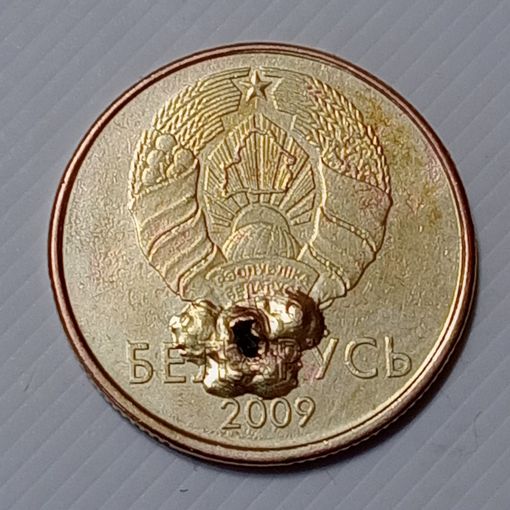 Республика Беларусь 20 копеек 2009  брак, гальванопокрытия, вздутие на гурте и реверсе (вулкан)