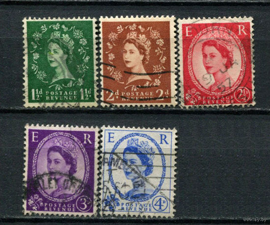 Великобритания - 1955/1957 - Королева Елизавета II [Mi. 284-288] - 5 марок. Гашеные.  (Лот 51BJ)