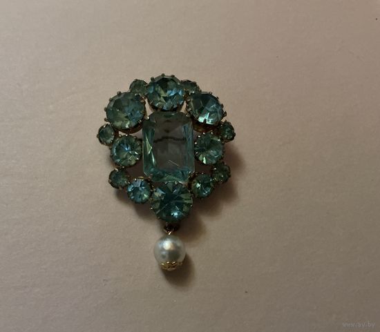 Брошь под Голубой Топаз с подвеской Чехия 50-е