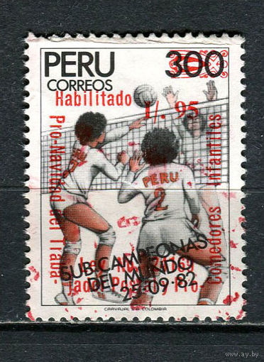Перу - 1988 - Волейбол с надпечаткой. Рождество - [Mi. 1387] - полная серия - 1 марка. Гашеная.  (Лот 45HT)-TG3P15