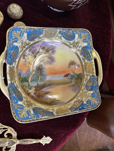 Редкая японская тарелка ручная роспись