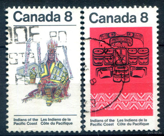 Канада - 1974г. - индейцы, национальные костюмы, символика - 2 марки - полная серия, гашёные [Mi 549-550]. #3-WB-90-A-2