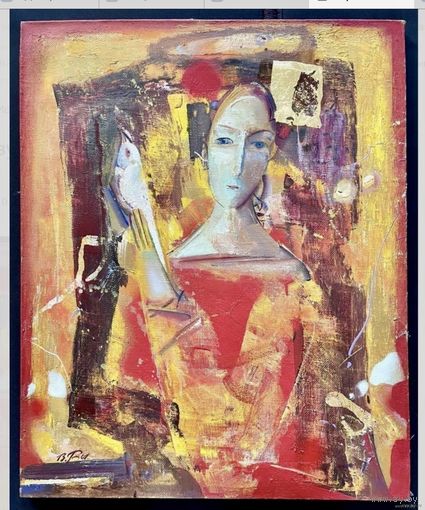Герасимов В.А "Девушка с попугаем", 2001г. Холст, масло. Размер 62х50 см.