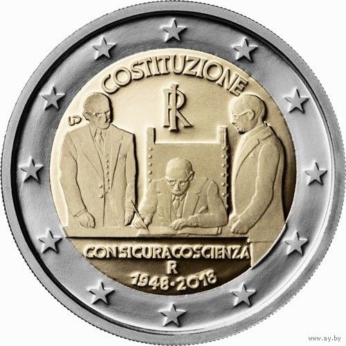 2 Евро Италия 2018 70 лет конституции UNC из ролла