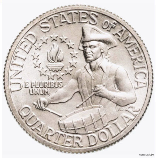 США 25 центов 1976 года, S, UNC. 1/4 доллара. Квотер. 'Барабанщик' 200 лет независимости США. Джон Дэвид Вашингтон. Серебро! В холдере! Сторгуй за свою цену, предложи обмен!