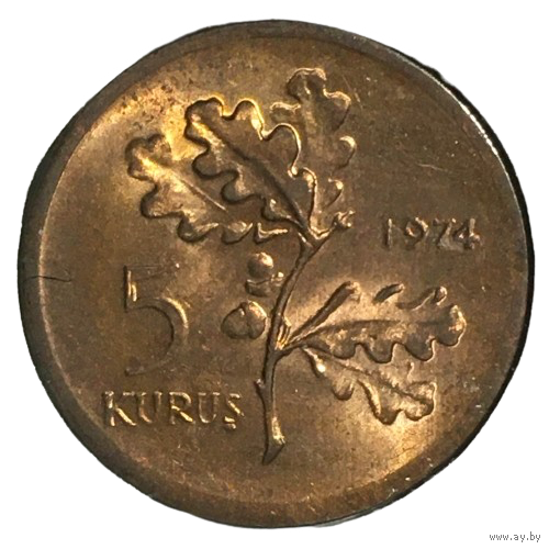 Турция 5 курушей, 1974 [AUNC] (холдер)