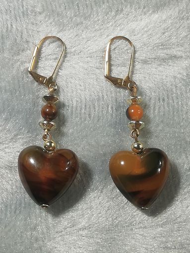 Серьги СССР. Имитация  янтаря. 6 см.