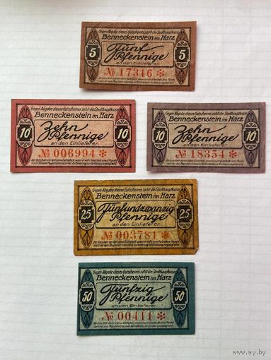 5-10-10-25-50 пфенигов (нотгельды) Германия г.Беннкенштайн -1402