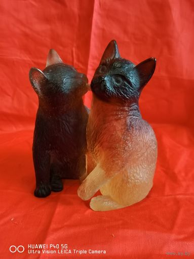 Эксклюзивная  Статуэтка "Кошки" Chat DAUM Crystal Pate de Verre Amber Kittens стопроцентный оригинал старт с 1 рубля трёхдневный аукцион