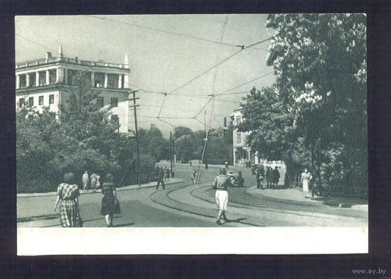 Калининград 1960 Сталинградский проспект /трамвайные пути и контактный провод/ автомобили