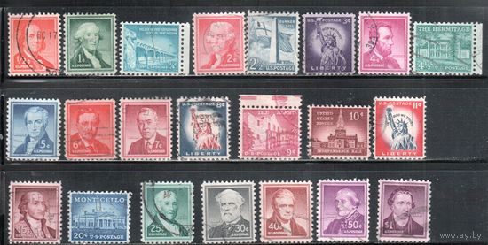 США-1954, (Мих.650-674), гаш.  , Стандарт, Известные американцы, Архитектура,Живопись, 22 марки