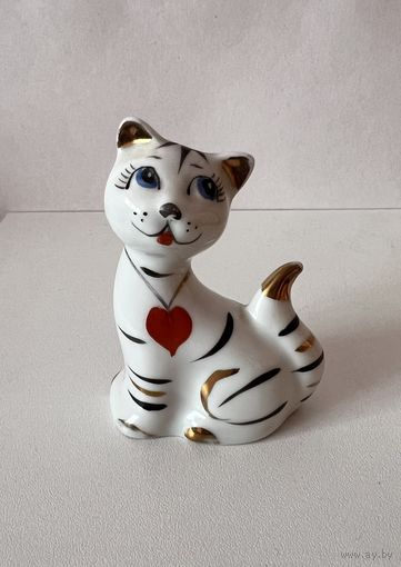 Статуэтка фарфоровая "Кот", "Котёнок", "Кошка" (ВАЛЕНТИНКА) с позолотой.  ДФЗ