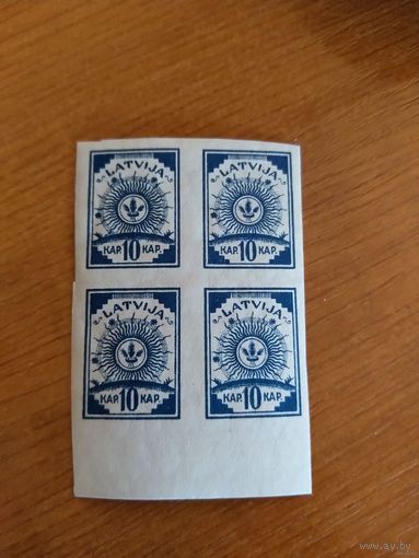 1919 Латвия Мих 17 квартблок чистый клей MNH** 1 лёгкая наклейка (2-12)