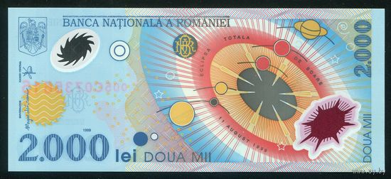 Румыния 2000 лей 1999 г. Р111a. Серия 005C. Полимер. UNC