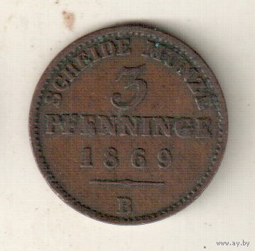 Пруссия 3 пфенниг 1869
