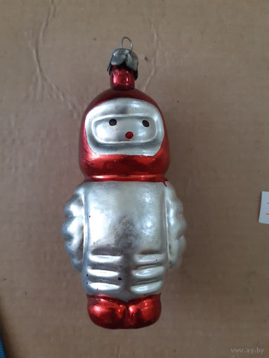 Ёлочная игрушка Космонавт, стекло. СССР