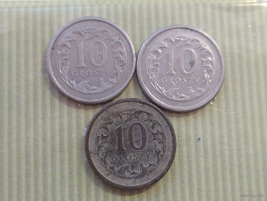 10 грош Польша 1992,2005,2000 годы лот 9, 3 монеты