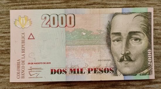 Werty71 Колумбия 2000 песо 2013 UNC банкнота генерал Франсиско де Паула Сантандер