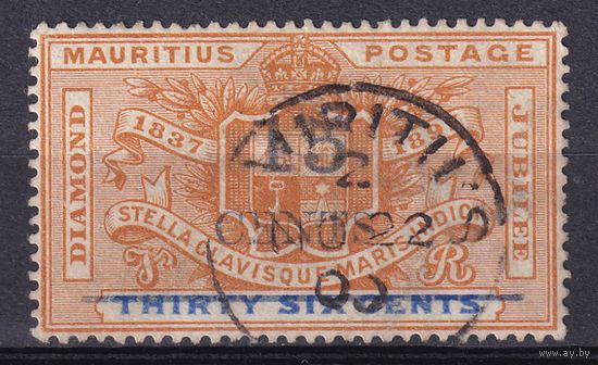 25.BrKM. Великобритания. Колонии. Маврикий. 60 лет правления королевы Виктории. Надпечатка нового номинала. 15C. 1899 г. Mi.#89.