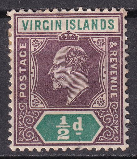 10.BrKCI. Великобритания. Колонии. Виргинские острова. Стандарт. Эдуард. 1904 г. 1/2P. Mi.#26.