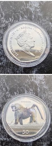 Распродажа!!! Гибралтар 50 пенсов (Приматы - Бабуин (Papio cynocephalus)) 2018 г. UNC