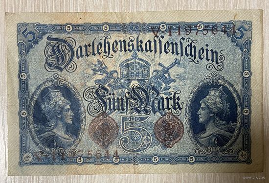 Банкнота 5 марок 1914 год. Германская империя.