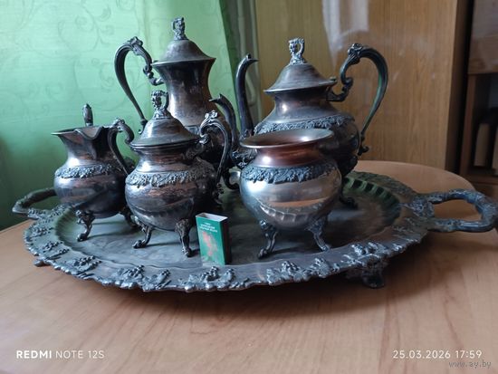 Сервиз Англия,  медь с посеребрением, 6 предметов.