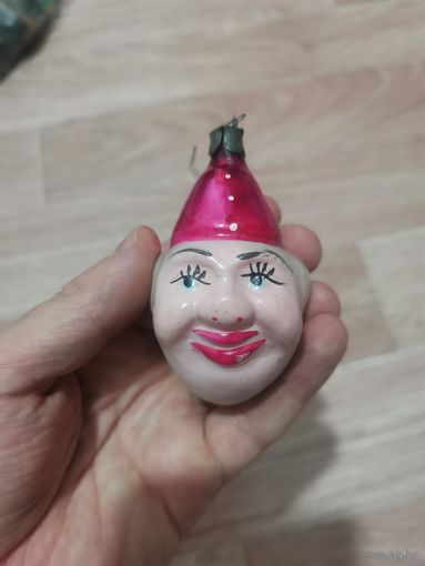 Советская елочная игрушка голова клоуна