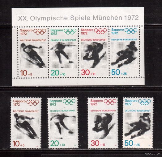 Германия(ФРГ)-1971,(Мих.680-683,Бл.6), **, Спорт, Зимняя ОИ-1972
