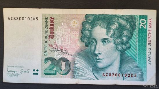 ТОРГ! 20 дойчмарок 1993! ФРГ! Серия AZ! ВОЗМОЖЕН ОБМЕН!