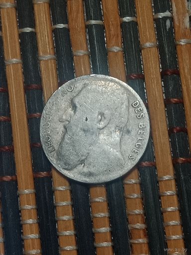 Бельгия 50 сантим 1901 года . Леопольд 2 . Серебро .