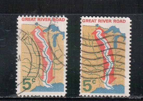 США-1966, (Мих. 910 х+у) , гаш. , Дорога, Река Миссисипи (одиночка), 2 типа бумаги