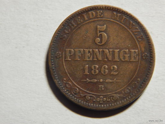 Саксония 5 пфеннигов 1862г