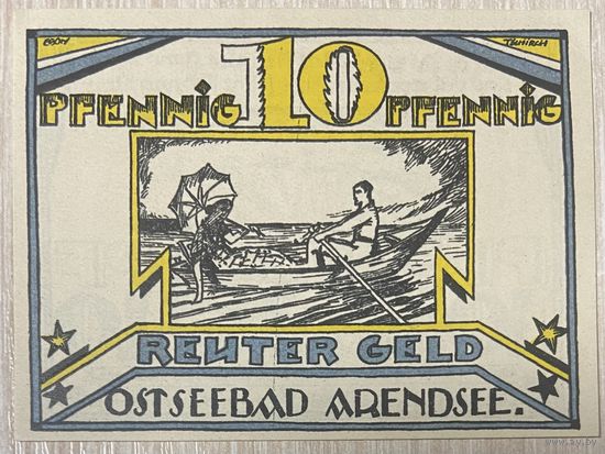 Нотгельд  Арендзе-ан-дер-Остзее 10 пфеннигов 1922 год. Веймарская республика.