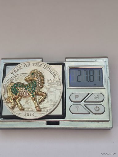 500 франков Республика Руанда (1964 - 2026) 2014 года. Китайский гороскоп - Год Лошади /Долголетие/. Серебро 999 с золотым покрытием. Монета не чищена. В45513