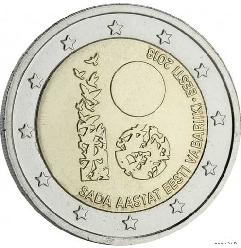 2 евро 2018 Эстония 100 лет Республики UNC из ролла