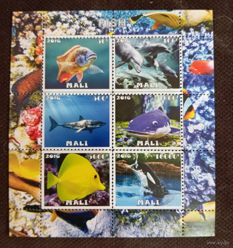 Блок  РЫБЫ МОРСКИЕ ОБИТАТЕЛИ ФАУНА   MNH