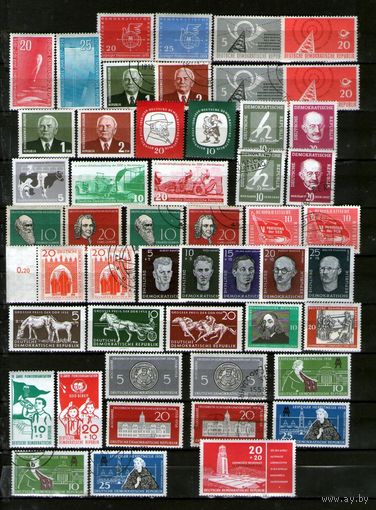 ГДР.ПОЧТИ ПОЛНЫЙ(без блока 15) ГОДОВОЙ НАБОР (1958) БЕЗ НАКЛЕЕК И С РОДНЫМ КЛЕЕМ,дополненный гашеными позициями !