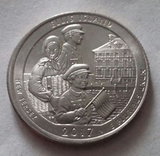 25 центов, квотер США, остров Эллис, P D (штат Нью-Джерси)
